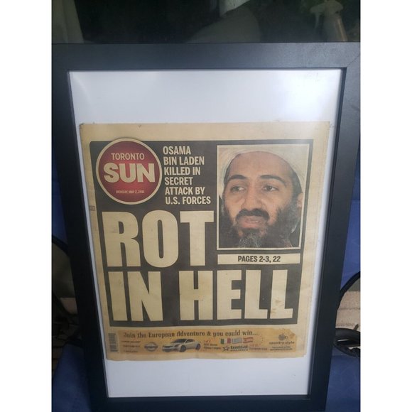 "Rot In Hell" Toronto Star May 2nd, 2011 Death of Osama Bin Laden Framed - Picture 1 of 1